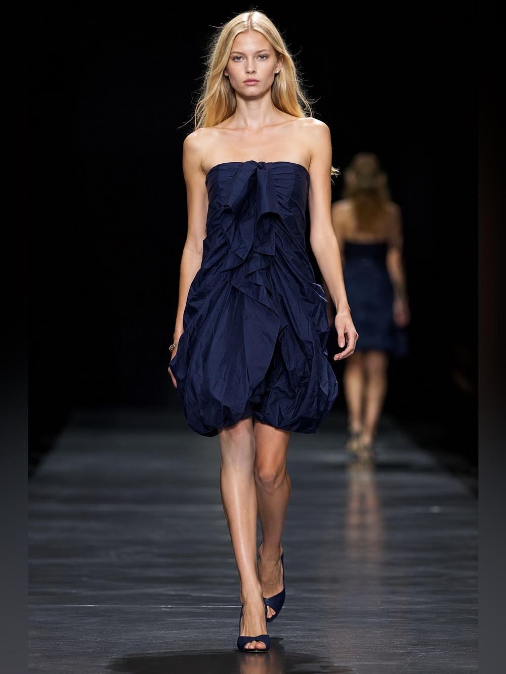 Phillip Lim Silk Y2K Luxury Strapless Navy Ruffled Bubble Dress